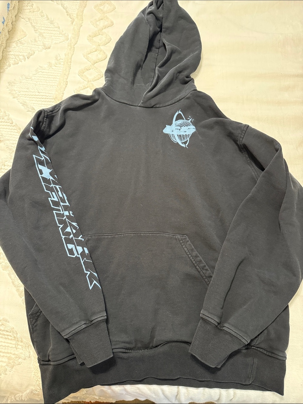 Gymshark Black Crewneck Hoodie with Light Blue Graphics